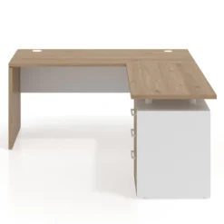 Mesa de Escritorio con cajones en L Work Plus fondo 60, frontales melamina estructura naturale