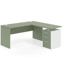 Mesa de Escritorio con cajones en L Work Plus fondo 60, frontales melamina diseño rayado