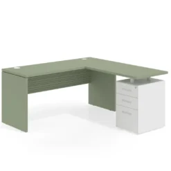 Mesa de Escritorio con cajones en L Work Plus fondo 60, frontales de metal diseño rayado