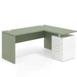 Mesa de Escritorio con cajones en L Work Plus, ala corta, fondo 60, frontales de metal diseño rayado