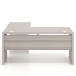 Mesa de Escritorio con cajones en L Work Plus, ala corta, fondo 60, frontales de metal diseño rayado
