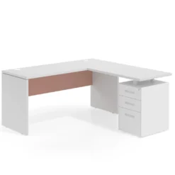 Mesa de Escritorio con cajones en L Work Plus fondo 60, frontales de metal estructura blanco mate