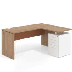 Mesa de Escritorio con cajones en L Work Plus, ala corta, fondo 60, frontales de metal estructura naturale