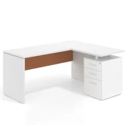 Mesa de Escritorio con cajones en L Work Plus, ala corta, fondo 60, frontales de metal estructura blanco mate