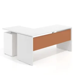 Mesa de Escritorio con cajones en L Work Plus, ala corta, fondo 60, frontales de metal estructura blanco mate
