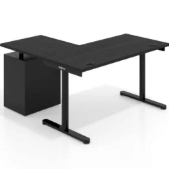 Mesa de Escritorio con cajones, fondo 68cm, estructura negra, ala corta, pedestal metálico