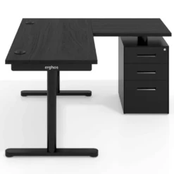 Mesa de Escritorio con cajones, fondo 68cm, estructura negra, ala corta, pedestal metálico