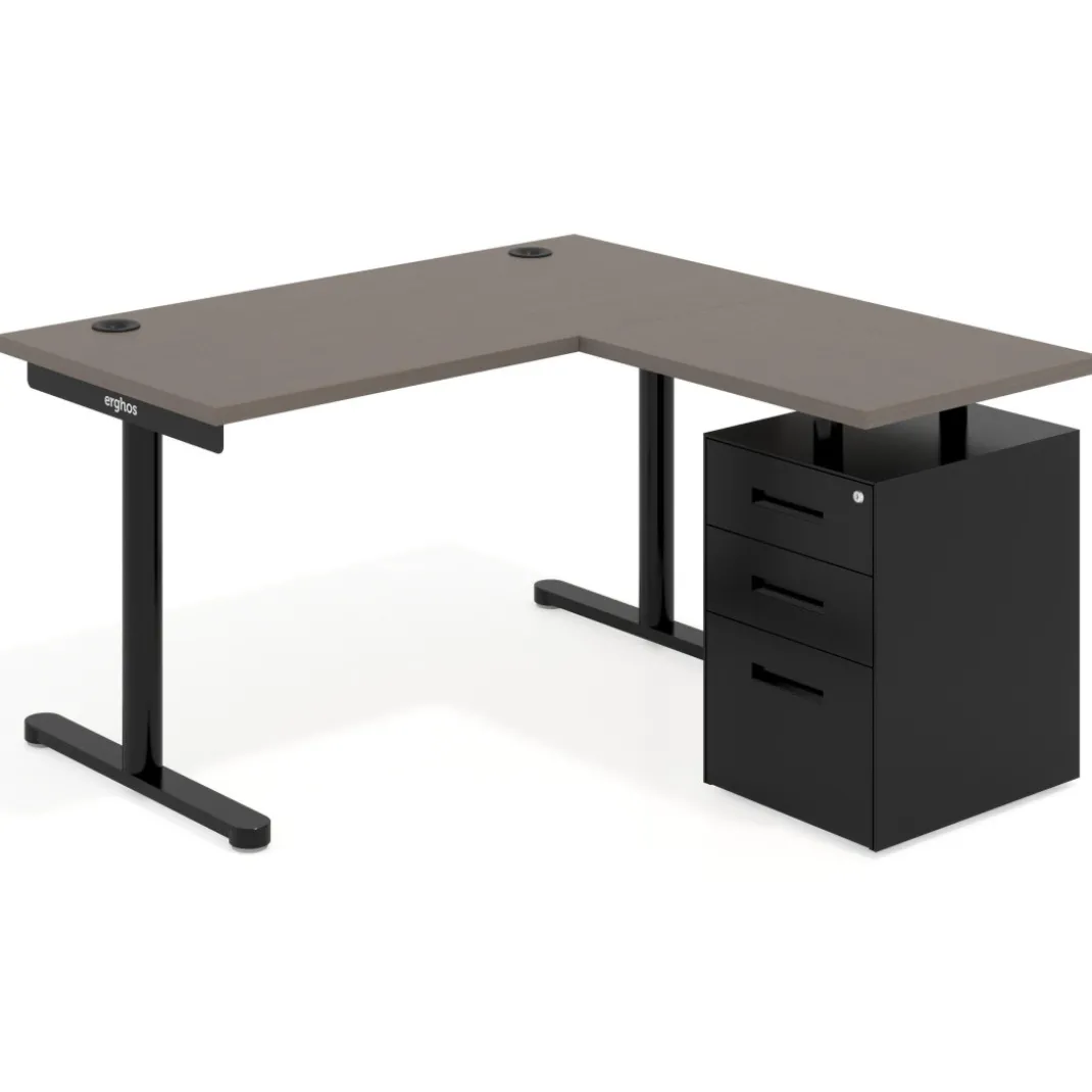 Mesa de Escritorio con cajones, fondo 68cm, estructura negra, ala corta, pedestal metálico