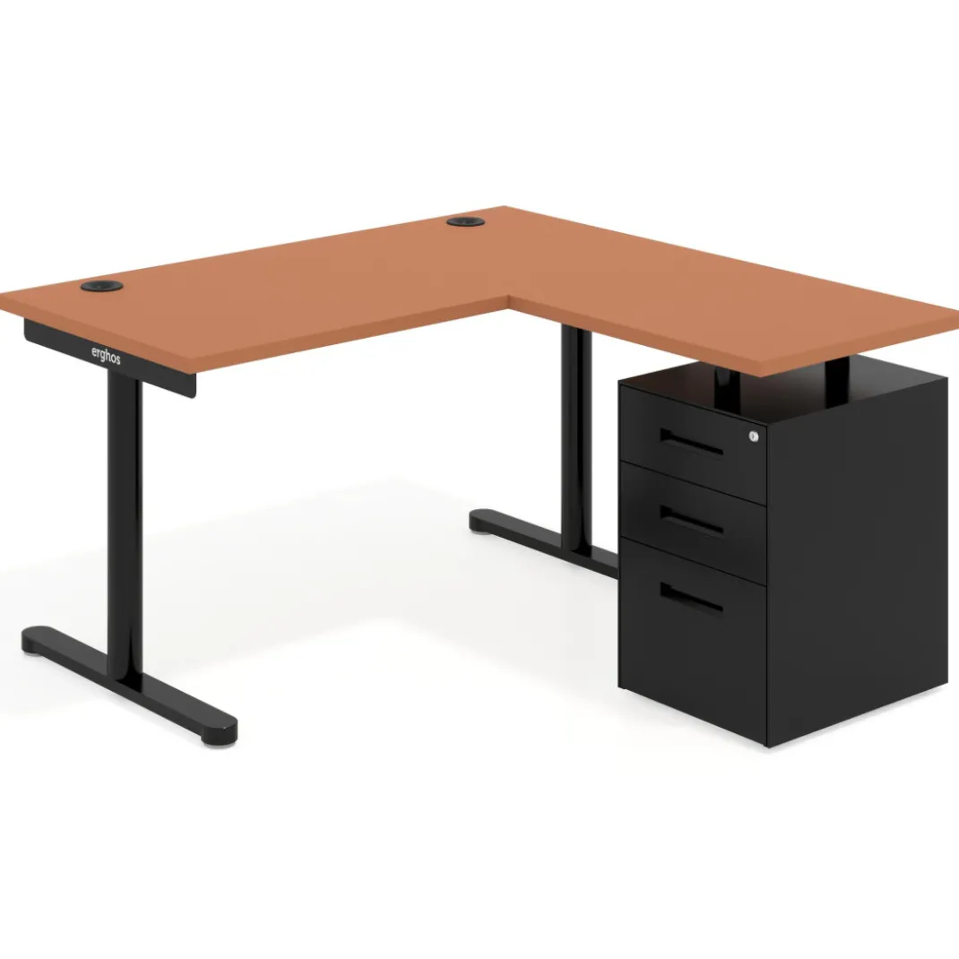 Mesa de Escritorio con cajones, fondo 68cm, estructura negra, ala corta, pedestal metálico