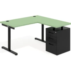 Mesa de Escritorio con cajones, fondo 68cm, estructura negra, ala corta, pedestal metálico