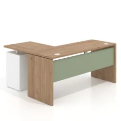 Mesa de Escritorio con cajones en L Work Plus, ala corta, fondo 60, frontales melamina estructura naturale