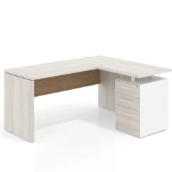 Mesa de Escritorio con cajones en L Work Plus, ala corta, fondo 60, frontales melamina diseño rayado