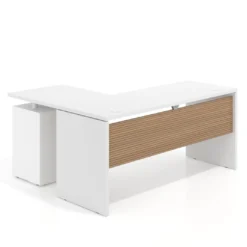 Mesa de Escritorio con cajones en L Work Plus, ala corta, fondo 60, frontales melamina diseño rayado