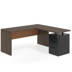 Mesa de Escritorio con cajones en L Work Plus fondo 60, frontales de metal estructura mistral
