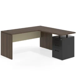 Mesa de Escritorio con cajones en L Work Plus fondo 60, frontales de metal estructura mistral