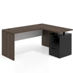 Mesa de Escritorio con cajones en L Work Plus, ala corta, fondo 60, frontales de metal estructura mistral