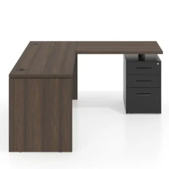 Mesa de Escritorio con cajones en L Work Plus fondo 60, frontales de metal estructura mistral