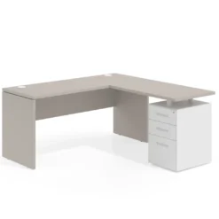 Mesa de Escritorio con cajones en L Work Plus fondo 60, frontales de metal diseño monocolor