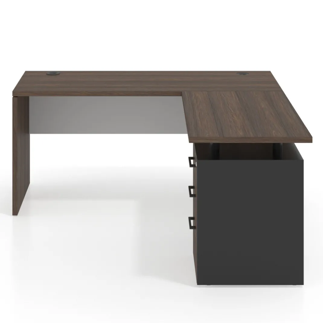 Mesa de Escritorio con cajones en L Work Plus fondo 60, frontales melamina estructura mistral