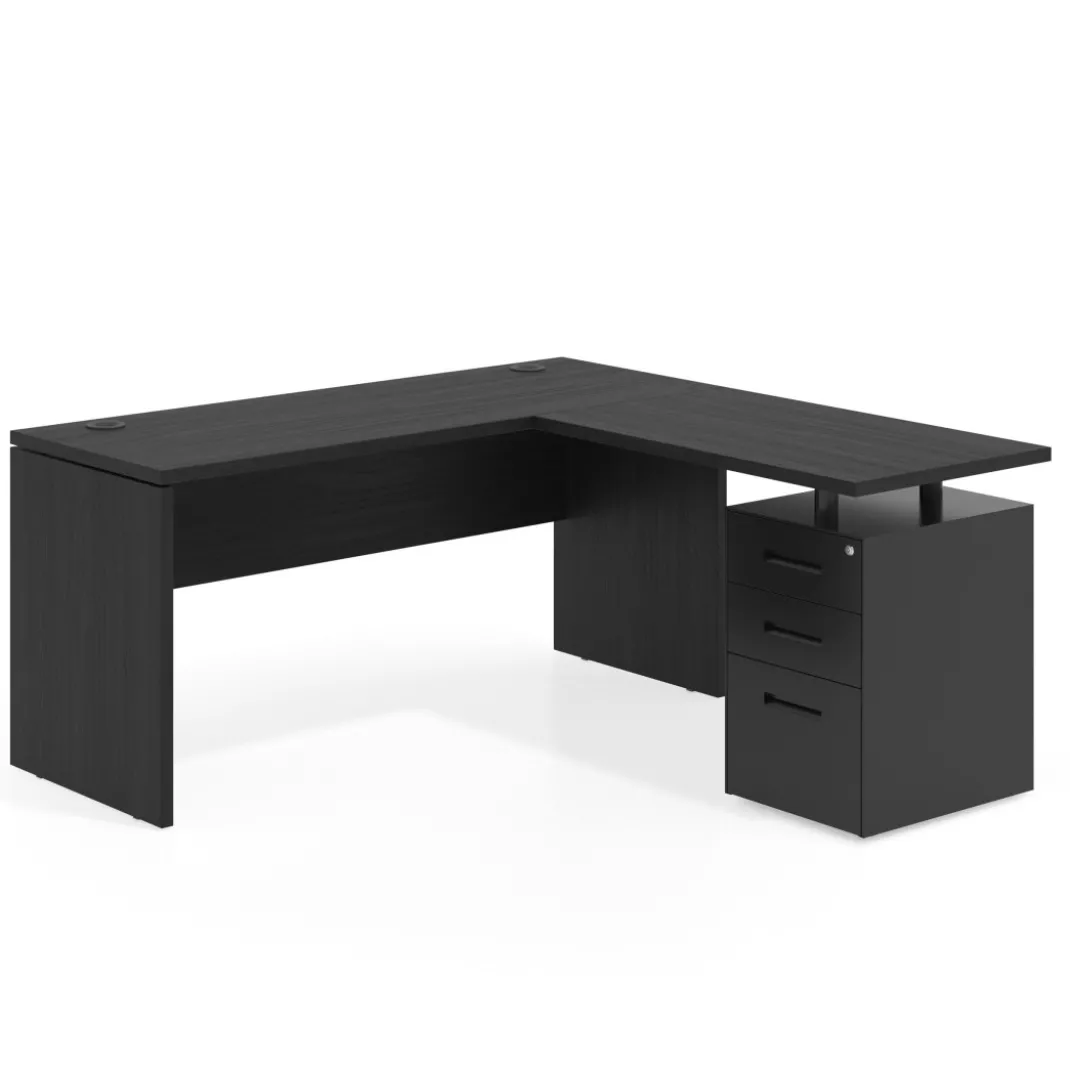 Mesa de Escritorio con cajones en L Work Plus fondo 60, frontales de metal diseño monocolor