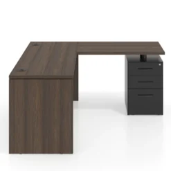 Mesa de Escritorio con cajones en L Work Plus fondo 60, frontales de metal diseño monocolor