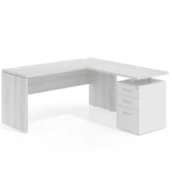 Mesa de Escritorio con cajones en L Work Plus fondo 60, frontales de metal diseño monocolor