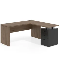 Mesa de Escritorio con cajones en L Work Plus fondo 60, frontales de metal diseño monocolor