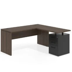 Mesa de Escritorio con cajones en L Work Plus fondo 60, frontales de metal diseño monocolor