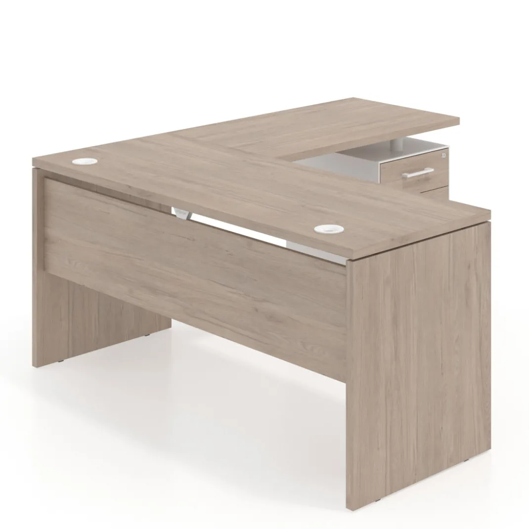 Mesa de Escritorio con cajones en L Work Plus fondo 60, frontales melamina diseño monocolor