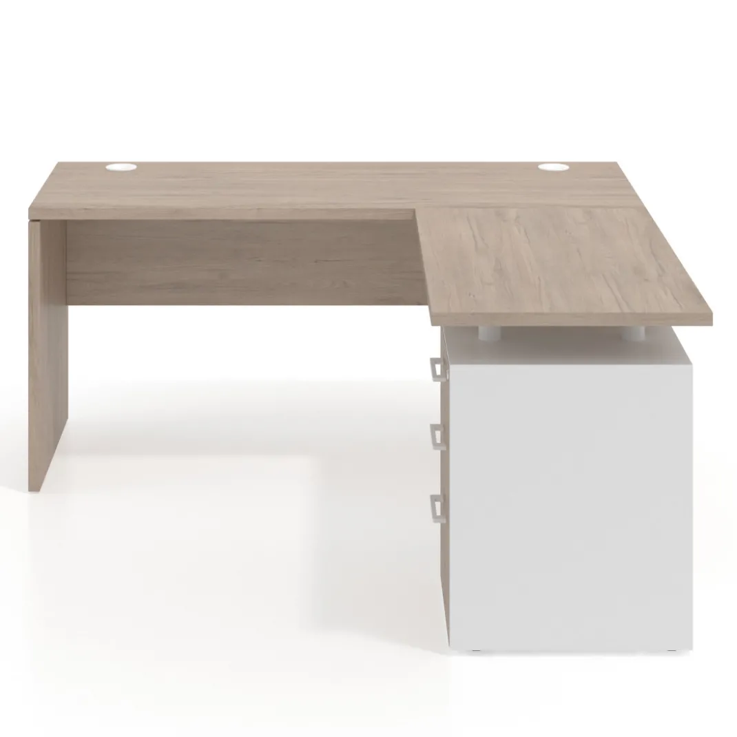Mesa de Escritorio con cajones en L Work Plus fondo 60, frontales melamina diseño monocolor