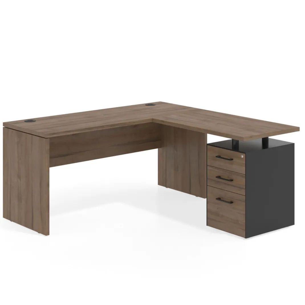 Mesa de Escritorio con cajones en L Work Plus fondo 60, frontales melamina diseño monocolor