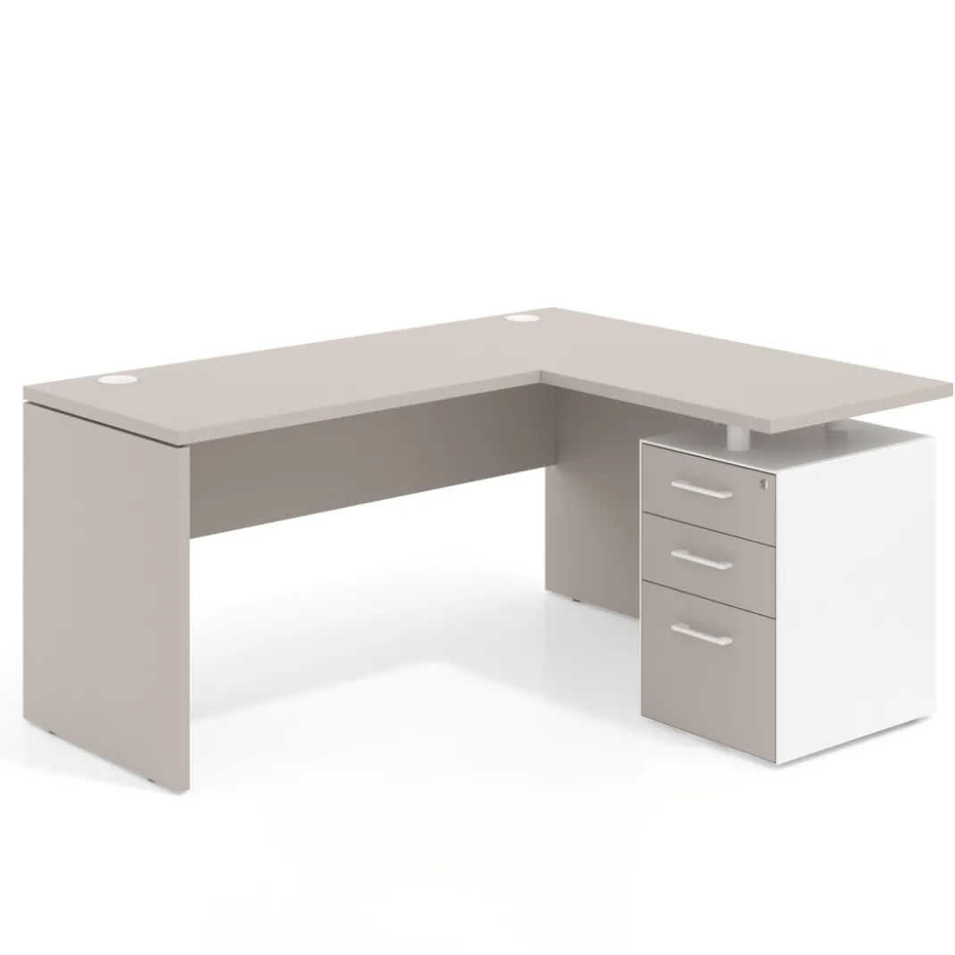 Mesa de Escritorio con cajones en L Work Plus, ala corta, fondo 60, frontales melamina diseño monocolor