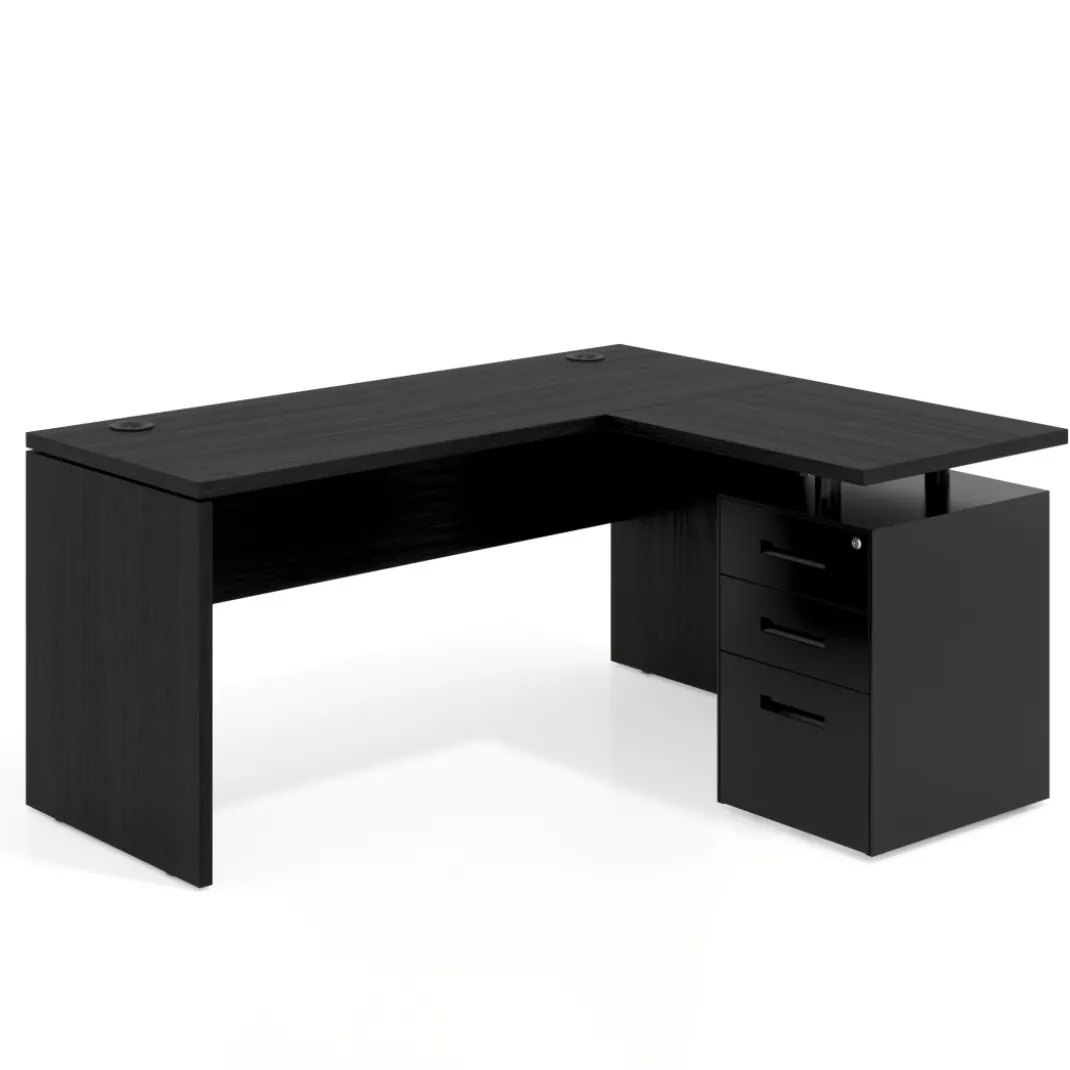 Mesa de Escritorio con cajones en L Work Plus, ala corta, fondo 60, frontales de metal diseño monocolor