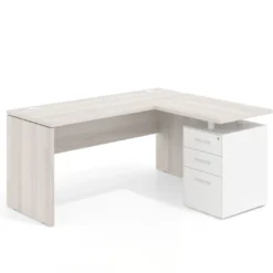 Mesa de Escritorio con cajones en L Work Plus, ala corta, fondo 60, frontales de metal diseño monocolor