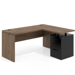 Mesa de Escritorio con cajones en L Work Plus, ala corta, fondo 60, frontales de metal diseño monocolor