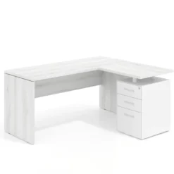 Mesa de Escritorio con cajones en L Work Plus, ala corta, fondo 60, frontales de metal diseño monocolor
