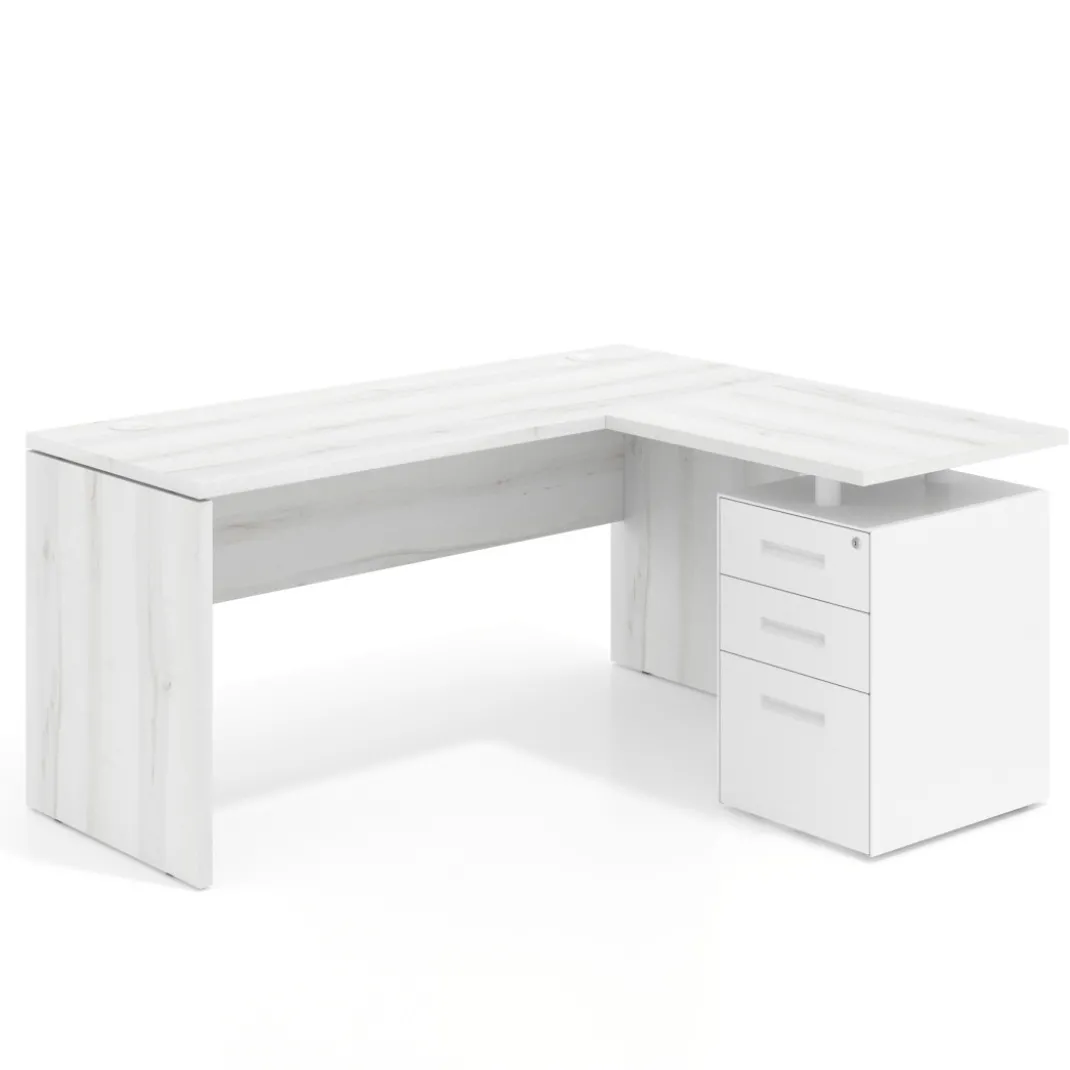 Mesa de Escritorio con cajones en L Work Plus, ala corta, fondo 60, frontales de metal diseño monocolor