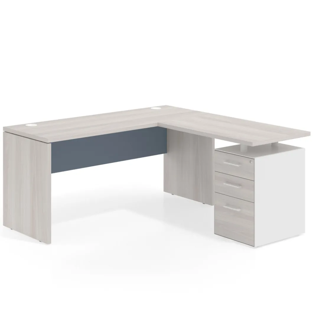 Mesa de Escritorio con cajones en L Work Plus fondo 60, frontales melamina estructura california