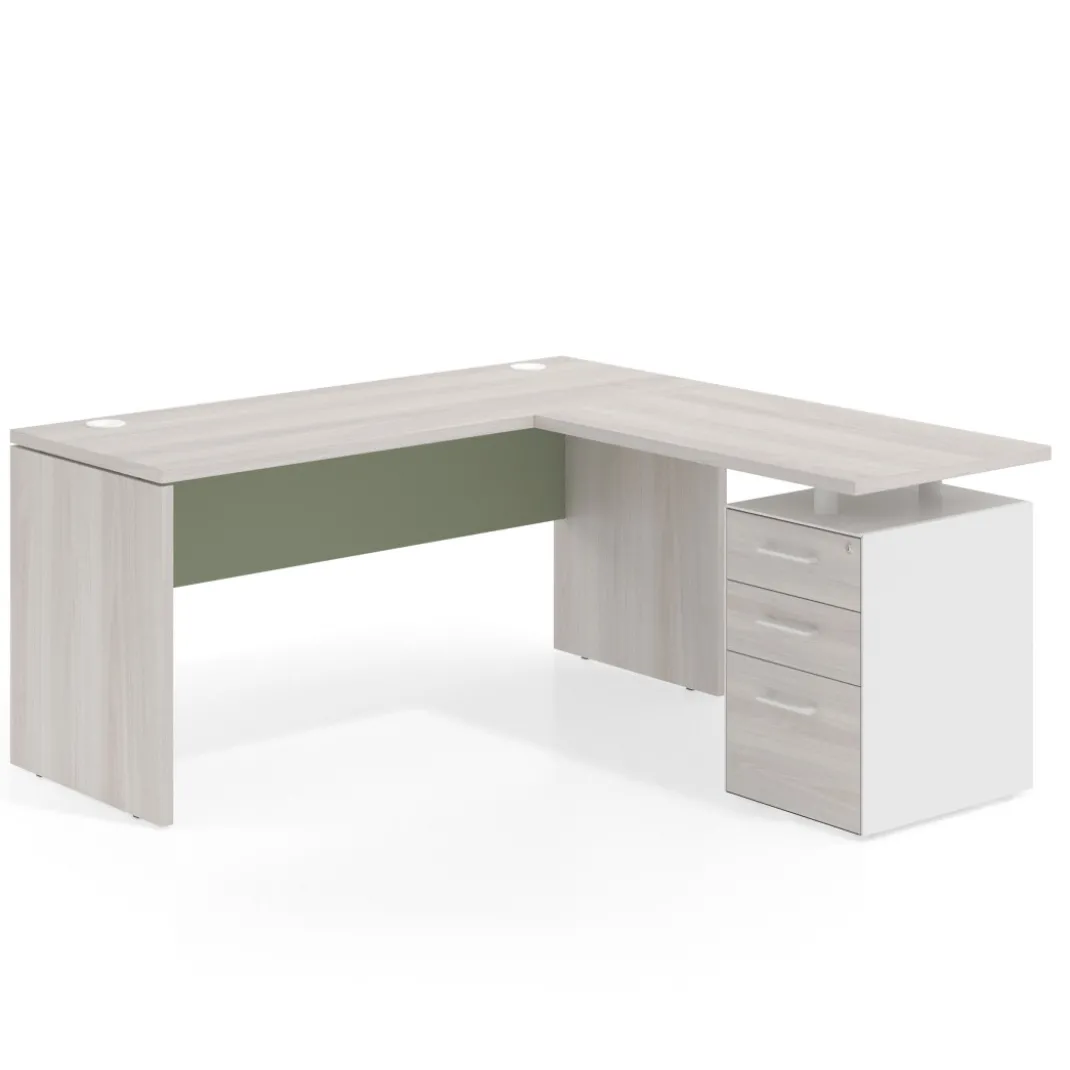 Mesa de Escritorio con cajones en L Work Plus fondo 60, frontales melamina estructura california