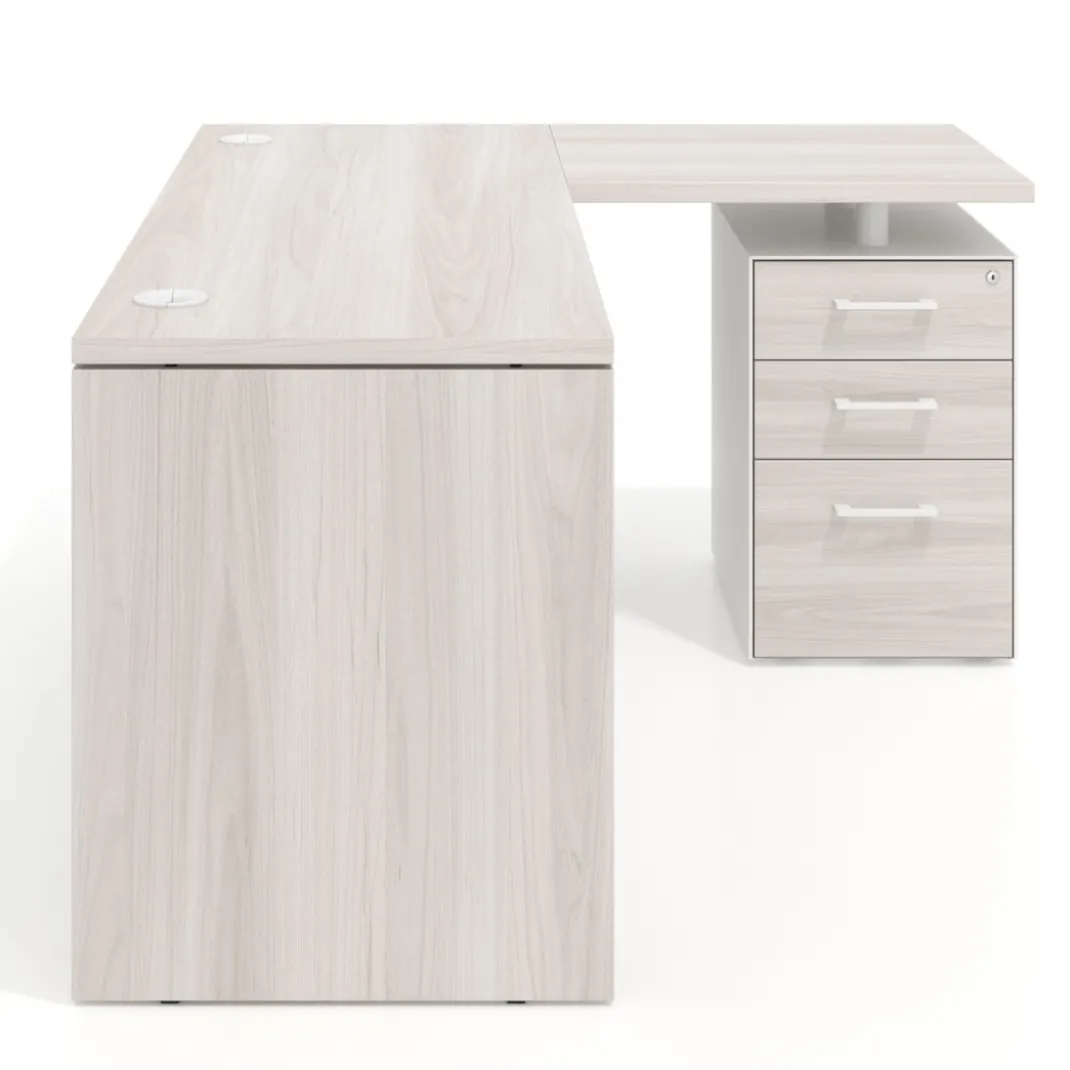 Mesa de Escritorio con cajones en L Work Plus, ala corta, fondo 60, frontales melamina estructura california