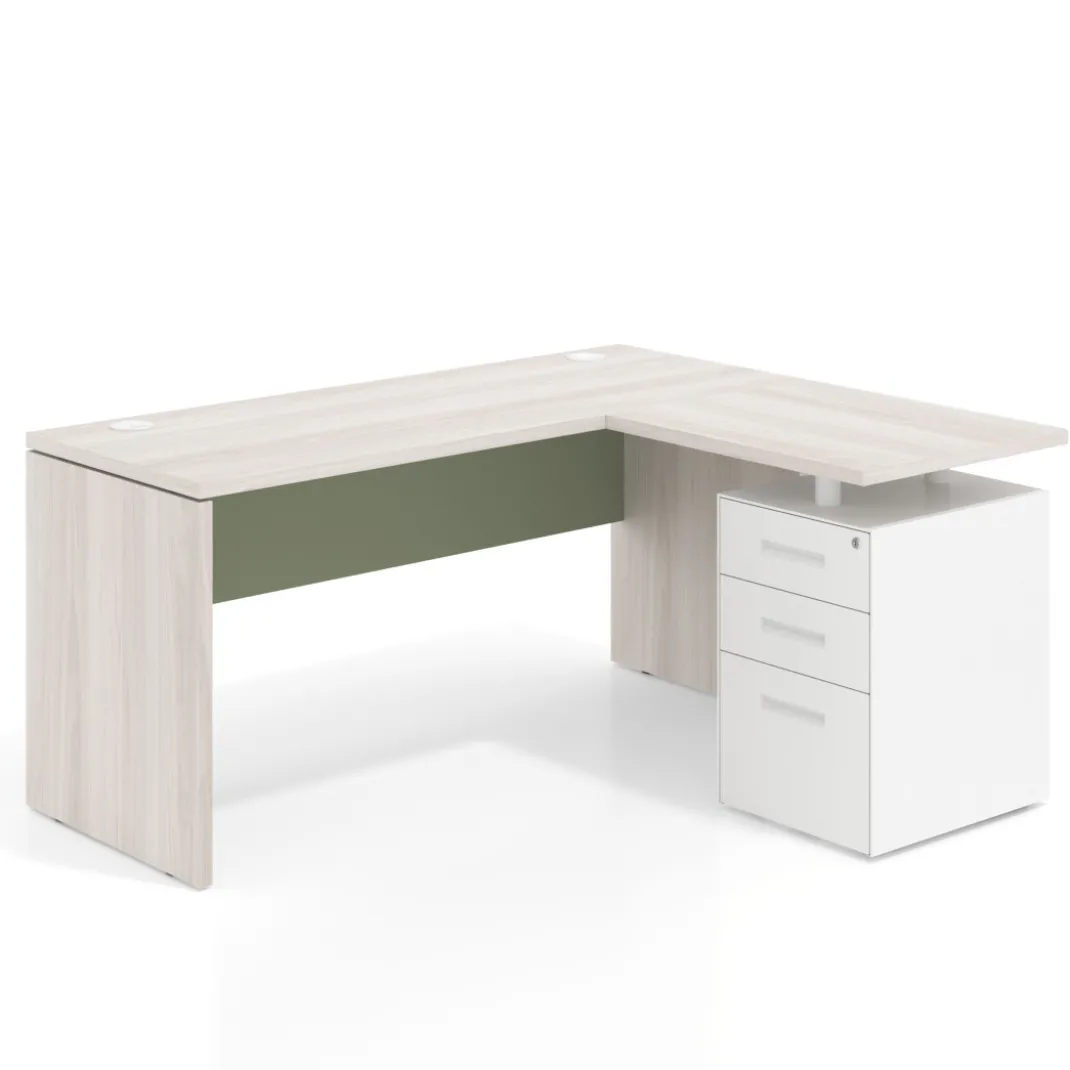 Mesa de Escritorio con cajones en L Work Plus, ala corta, fondo 60, frontales de metal estructura california