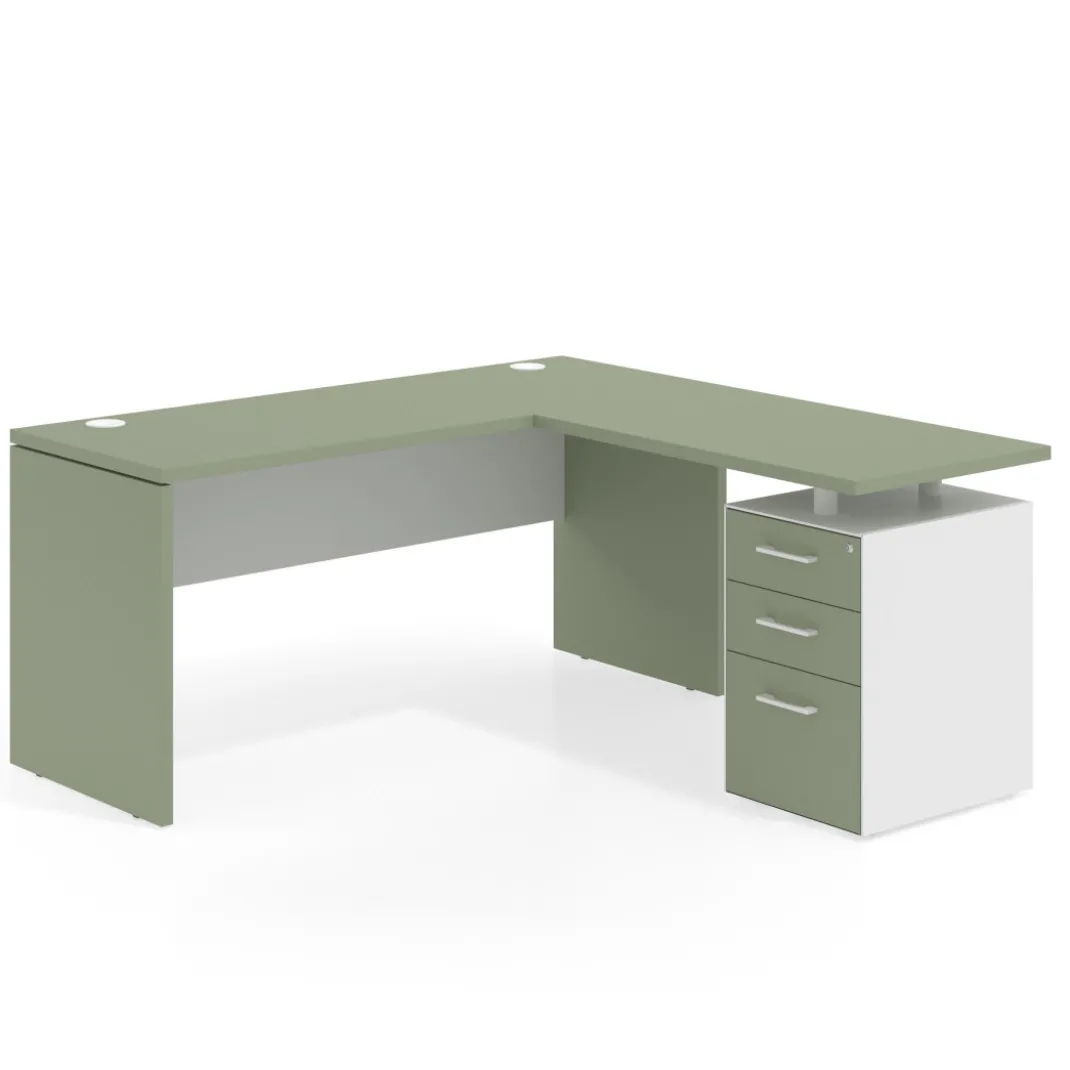 Mesa de Escritorio con cajones en L Work Plus fondo 60, frontales melamina diseño bicolor