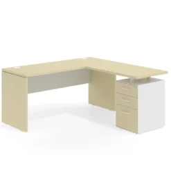 Mesa de Escritorio con cajones en L Work Plus fondo 60, frontales melamina diseño bicolor
