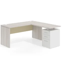 Mesa de Escritorio con cajones en L Work Plus fondo 60, frontales de metal estructura california