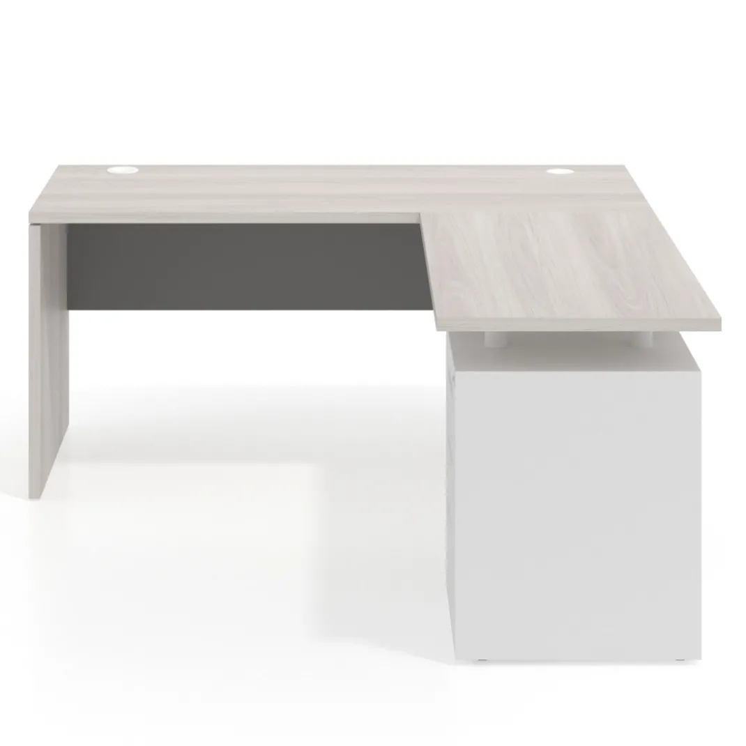 Mesa de Escritorio con cajones en L Work Plus fondo 60, frontales de metal estructura california