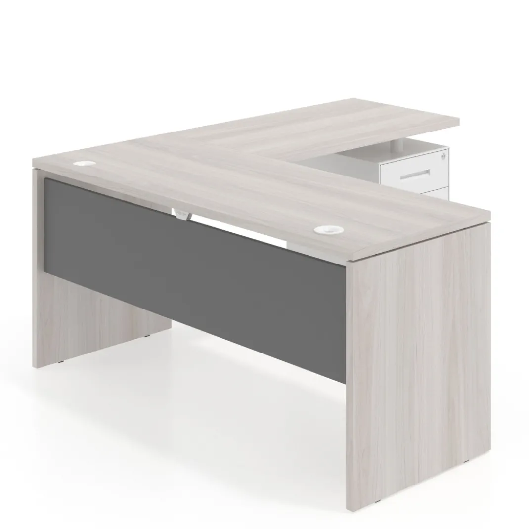 Mesa de Escritorio con cajones en L Work Plus fondo 60, frontales de metal estructura california