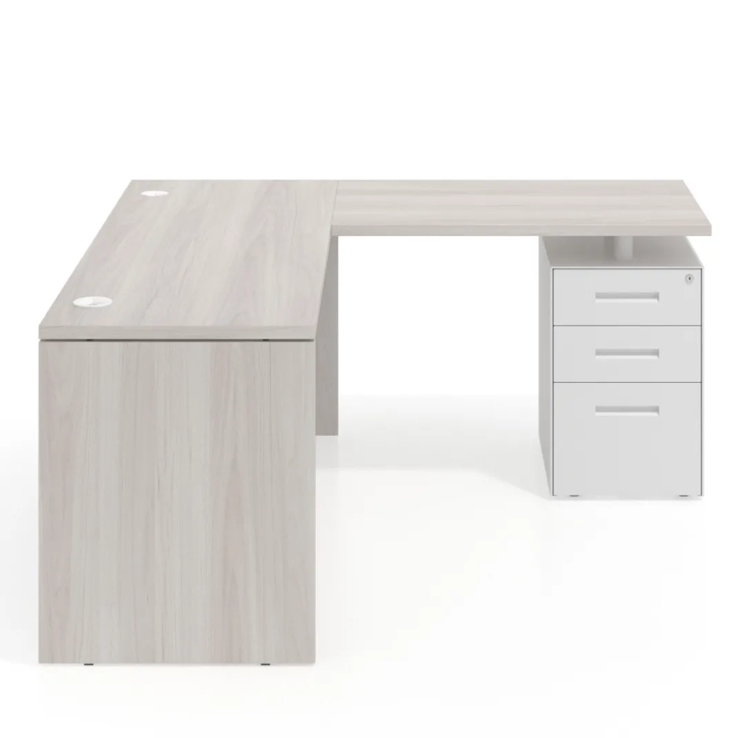 Mesa de Escritorio con cajones en L Work Plus fondo 60, frontales de metal estructura california