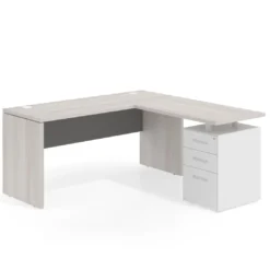 Mesa de Escritorio con cajones en L Work Plus fondo 60, frontales de metal estructura california