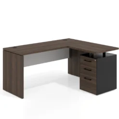 Mesa de Escritorio con cajones en L Work Plus, ala corta, fondo 60, frontales melamina estructura mistral