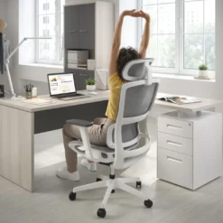 Mesa de Escritorio con cajones en L Work Plus fondo 60, frontales de metal estructura california